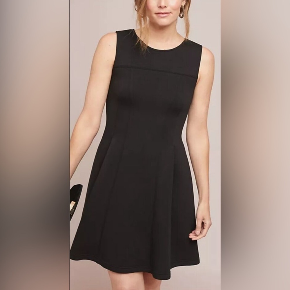 Maeve by Anthropologie Little Black Flare Minimalist Lagenlook Dress Sz S zip